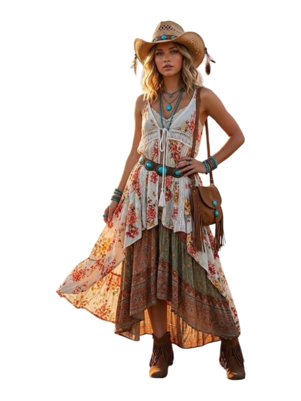 Vintage Floral Sleeveless Open Front Tie Hi Lo Duster M Festival Boho